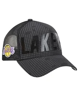 New Era Men's Black Los Angeles Lakers Midnight Ink Tonal A-Frame Trucker 9FORTY Adjustable Hat