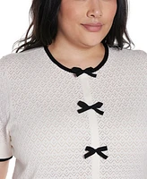 Belldini Plus Bow Detail Pointelle Short Sleeve Sweater