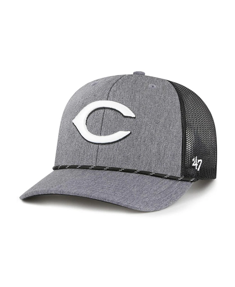 '47 Brand Men's Charcoal Cincinnati Reds Carbon Rope Trucker Adjustable Hat