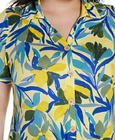 Belldini Plus Tropical Tie-Front Knit Top
