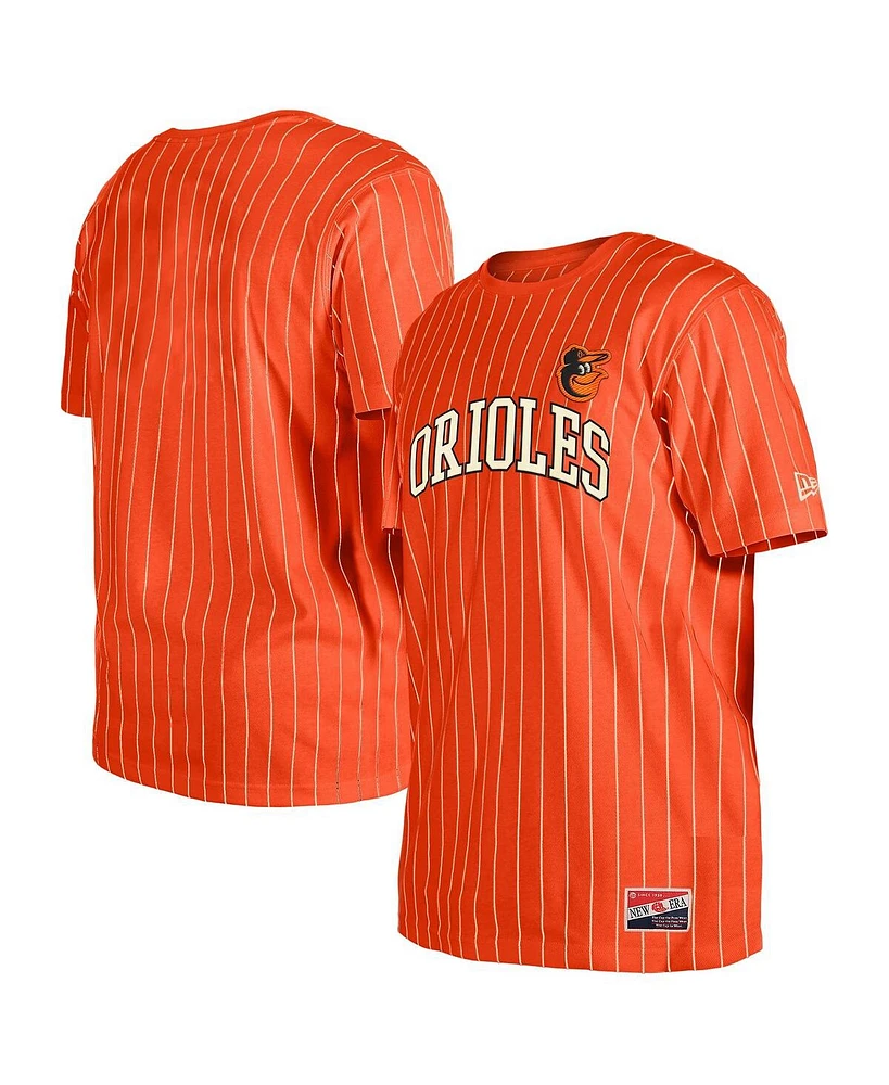New Era Men's Orange Baltimore Orioles Throwback Pinstripe T-Shirt