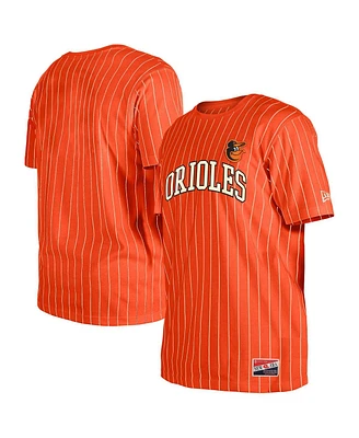New Era Men's Orange Baltimore Orioles Throwback Pinstripe T-Shirt