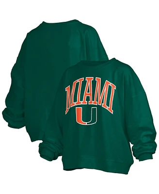 Pressbox Women's Green Miami Hurricanes Janise Arch Over Logo Waist Length Oversized Pullover Sweatshirt