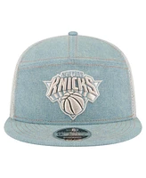 New Era Men's New York Knicks Adventure Denim Split Panel 9FIFTY Snapback Trucker Hat
