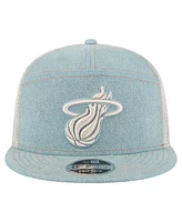 New Era Men's Miami Heat Adventure Denim Split Panel 9FIFTY Snapback Trucker Hat