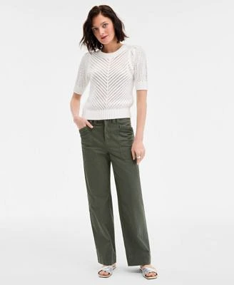On 34th Womens Diagonal Knit Puff Sleeve Sweater Braided Trim Cargo Pants Exclusively At Macys