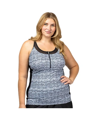 Free Country Plus Mesh Zip-Up Tankini Top