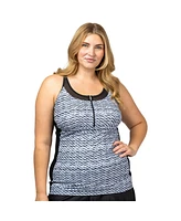 Free Country Plus Mesh Zip-Up Tankini Top