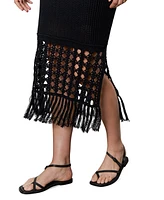 Sanctuary Women's Promenade Cotton Crochet Fringe-Hem Dress
