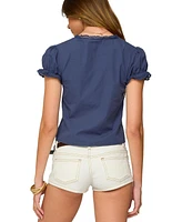 Edikted Women's Cotton Lacey Tie Front Top