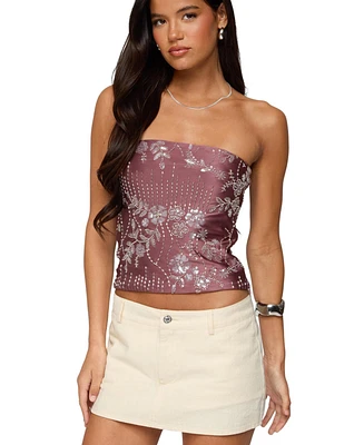 Edikted Women's Zelda Bead & Sequin Strapless Top