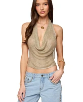 Edikted Women's Shiny Knit Cowl Neck Backless Top