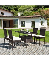 Gymax 5PCS Rattan Patio Dining Table & Chair Set Outdoor Furniture Set w/ Cushion