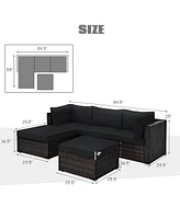 Gymax 5PCS Rattan Patio Conversation Set Outdoor Furniture Set w/ Black Cushions