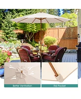 Gymax 10FT Patio Umbrella Table Market Umbrella w/ 8 Bamboo Ribs Pulley Lift & Ventilation Hole