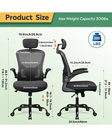 Galaxhero Ergonomic Office Chair for 5'2"-6'4" Users, High Back Mesh Computer Desk Chair with Flip-up Armrests & Adjustable Headrest, 300 lb