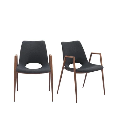 Set of Two Upholstered Faux Leather Open Back Dining Arm Chairs