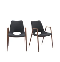 Set of Two Upholstered Faux Leather Open Back Dining Arm Chairs