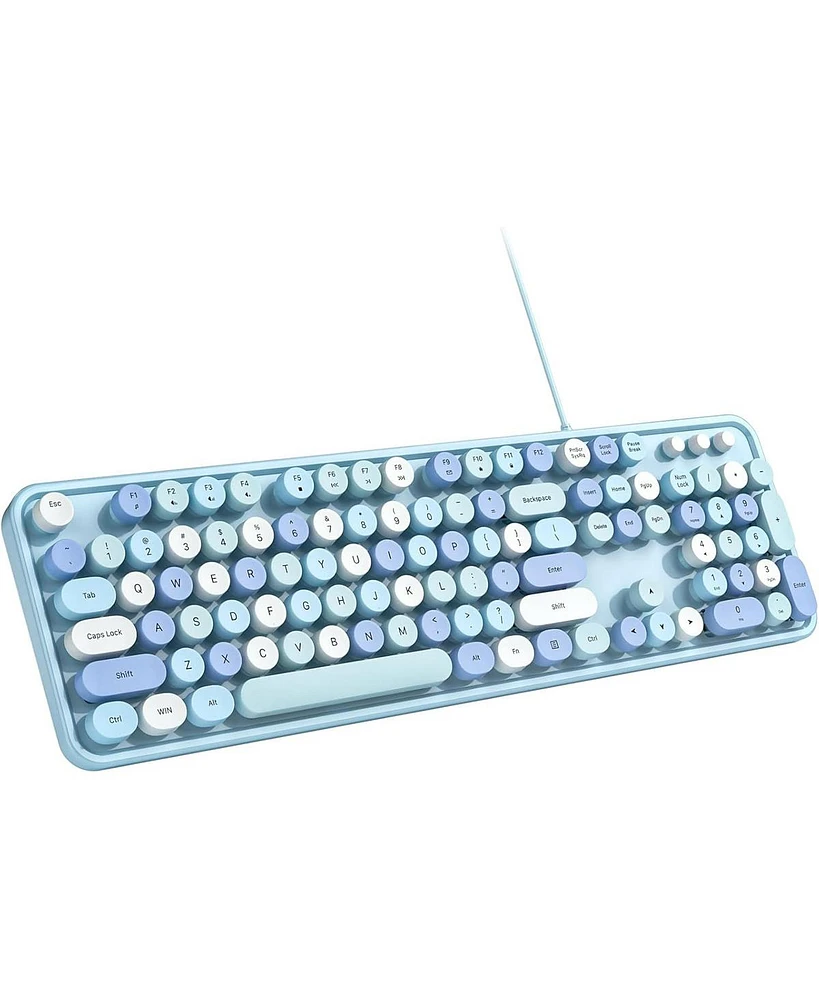 Computer Keyboard Wired, Plug Play Usb Retro Round Typewriter Keyboard, Full Size Wired Keyboard with Foldable Stands for Laptop and Office Pc