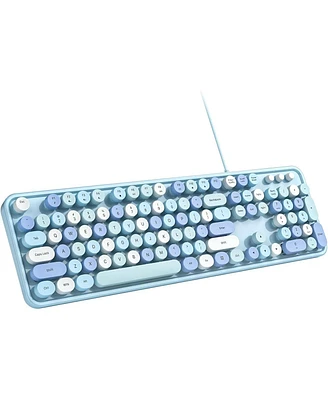 Computer Keyboard Wired, Plug Play Usb Retro Round Typewriter Keyboard, Full Size Wired Keyboard with Foldable Stands for Laptop and Office Pc