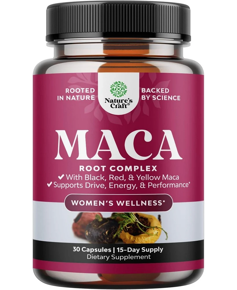 Maca Root Capsules for Women | Potent Herbal Supplement with Female Enhancing Blend of Red Yellow & Black Maca Root | 30ct
