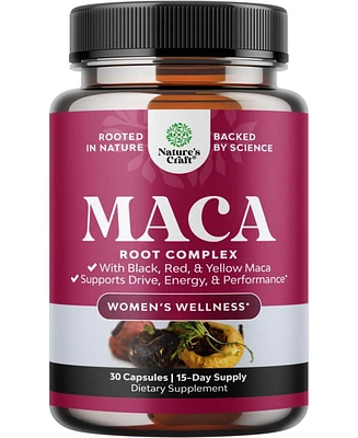 Maca Root Capsules for Women | Potent Herbal Supplement with Female Enhancing Blend of Red Yellow & Black Maca Root | 30ct