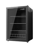 SnowLion Premium 131L Beverage Refrigerator 4.6 Cu.ft. Freestanding Mini Fridge With Glass Door in Black
