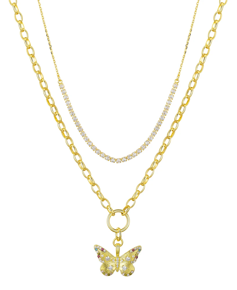Unwritten Cubic Zirconia Tennis Butterfly Layered Necklace Set