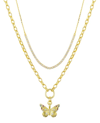 Unwritten Cubic Zirconia Tennis Butterfly Layered Necklace Set