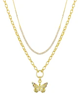 Unwritten Cubic Zirconia Tennis Butterfly Layered Necklace Set