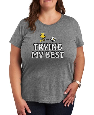 Hybrid Apparel Plus Peanuts Trying My Best Woodstock Graphic T-Shirt