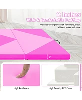 8 Feet Pu Leather Folding Gymnastics Mat with Hook and Loop Fasteners-Pink