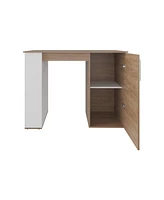 Rossiter Kitchen Island, 1 Door, 5 Shelves, Natural Oak/White
