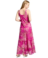 Jones New York Petite Printed Scoop-Neck Tiered Dress