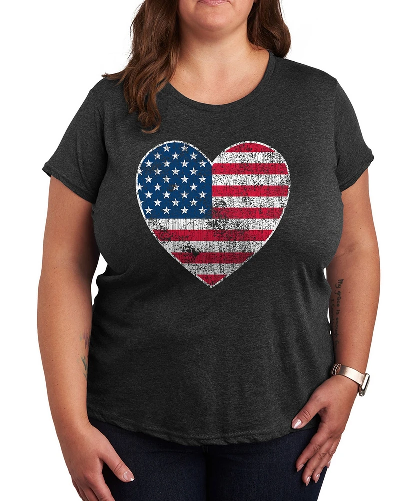 Hybrid Apparel Plus Americana Heart Flag Graphic Crew Neck T-Shirt