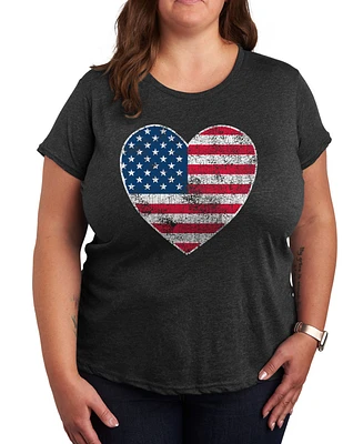 Hybrid Apparel Plus Americana Heart Flag Graphic Crew Neck T-Shirt