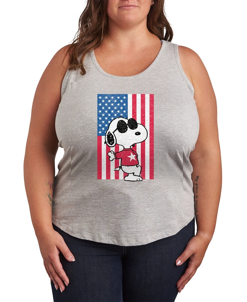 Hybrid Apparel Plus Peanuts Snoopy Usa Flag Graphic Crew Neck Tank T-Shirt