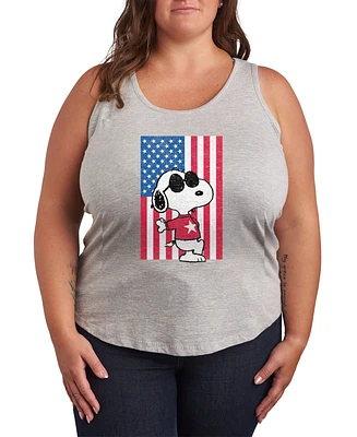 Hybrid Apparel Plus Peanuts Snoopy Usa Flag Graphic Crew Neck Tank T-Shirt