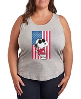 Hybrid Apparel Plus Peanuts Snoopy Usa Flag Graphic Crew Neck Tank T-Shirt