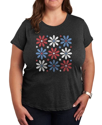 Hybrid Apparel Plus Americana Flowers Graphic Crew Neck T-Shirt
