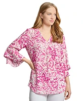 Jones New York Petite Paisley-Print V-Neck Bell-Sleeve Top