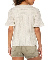 Liverpool Los Angeles Women's Striped Embroidered Cotton Linen Blouse