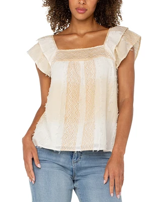 Liverpool Los Angeles Women's Printed Textured Woven Cotton Blouse