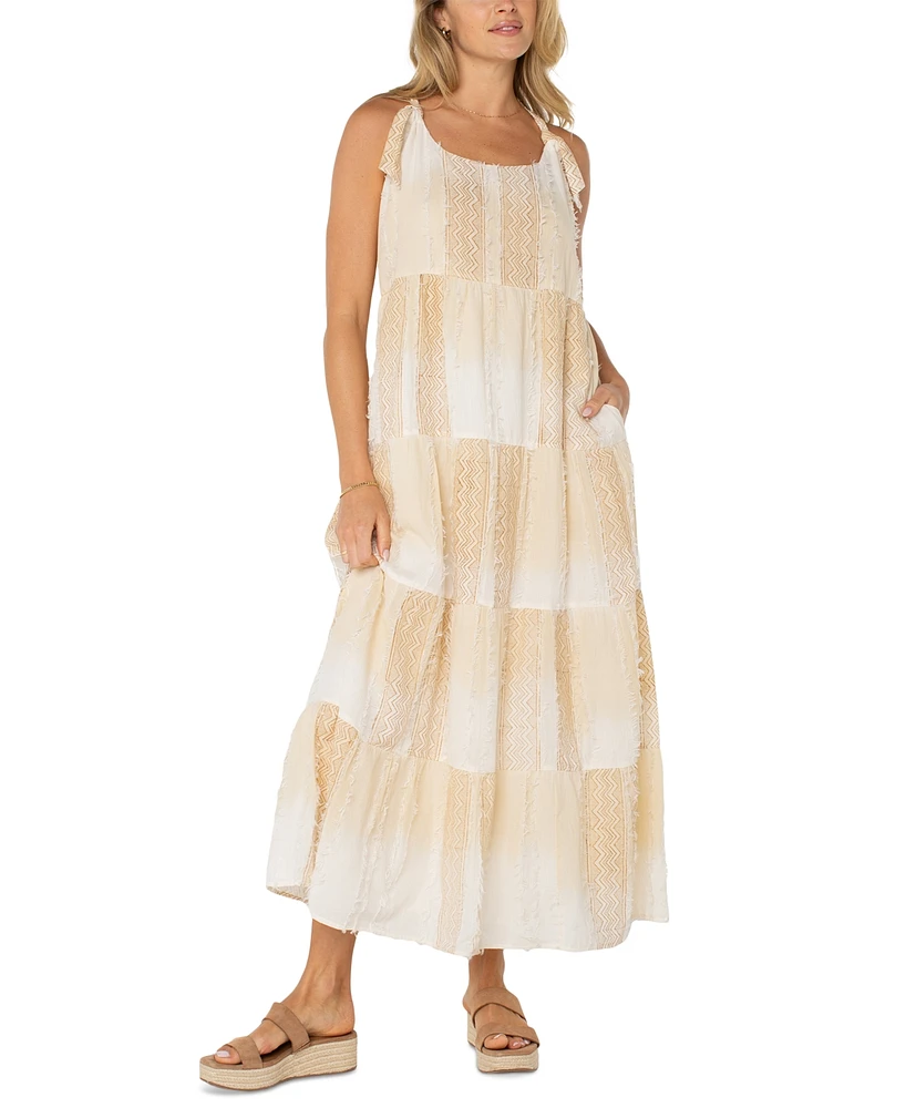 Liverpool Los Angeles Women's Printed Textured Cotton Sleeveless Maxi Dress
