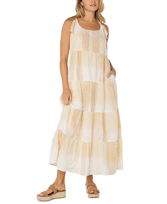 Liverpool Los Angeles Women's Printed Textured Cotton Sleeveless Maxi Dress