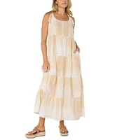 Liverpool Los Angeles Women's Printed Textured Cotton Sleeveless Maxi Dress