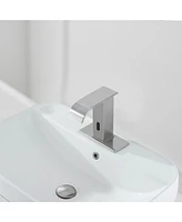 Battery Powered Touchless Single Hole Bathroom Faucet Sensor Deck Mount With Drain Kit Brushed Nickel