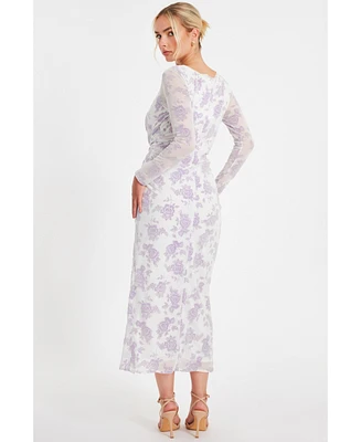 Quiz Women's Floral Flocked Mesh Maxi Dress