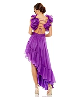 Mac Duggal Women's Ruffle Tiered Cut-Out Chiffon High Low Gown