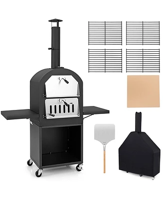 Outdoor Pizza Oven with Protective Cover and Grill Racks and Built-in Thermometer